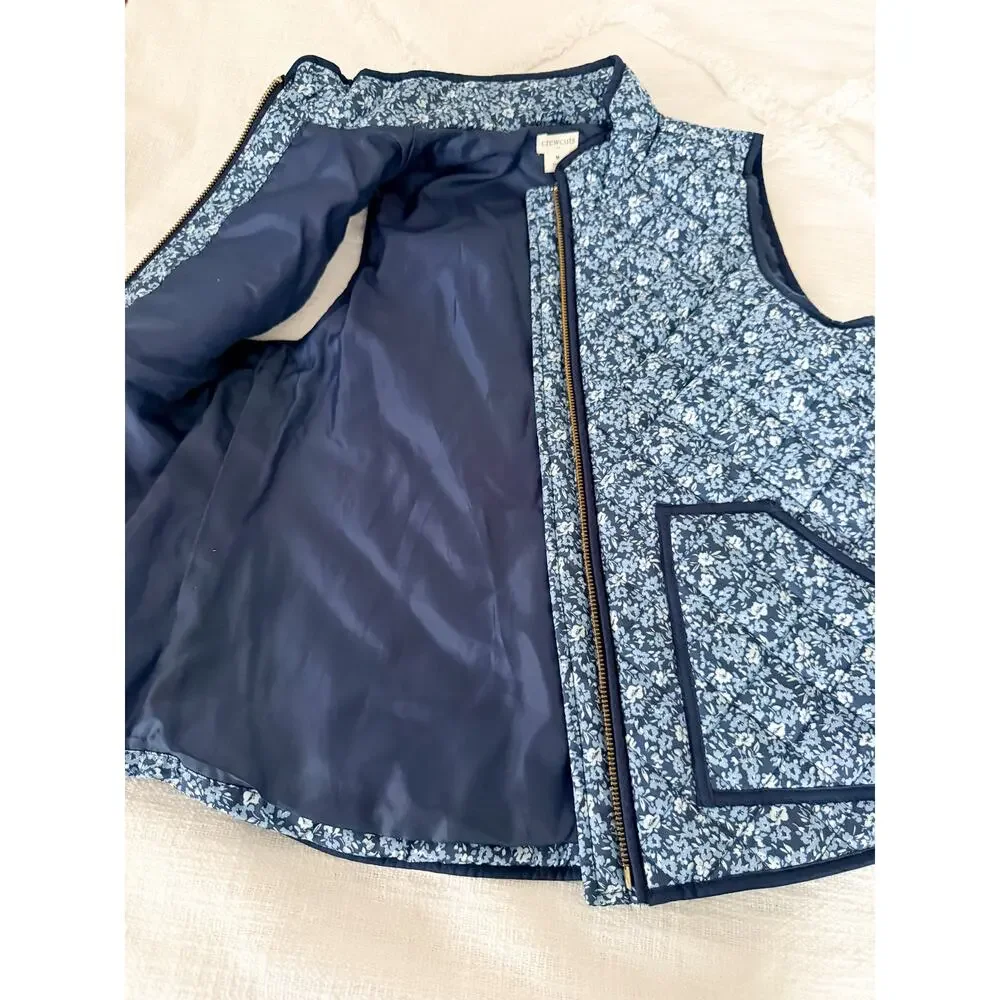 Crewcuts Factory | Girls Floral Quilted Vest Antique Navy Blue | Sz M